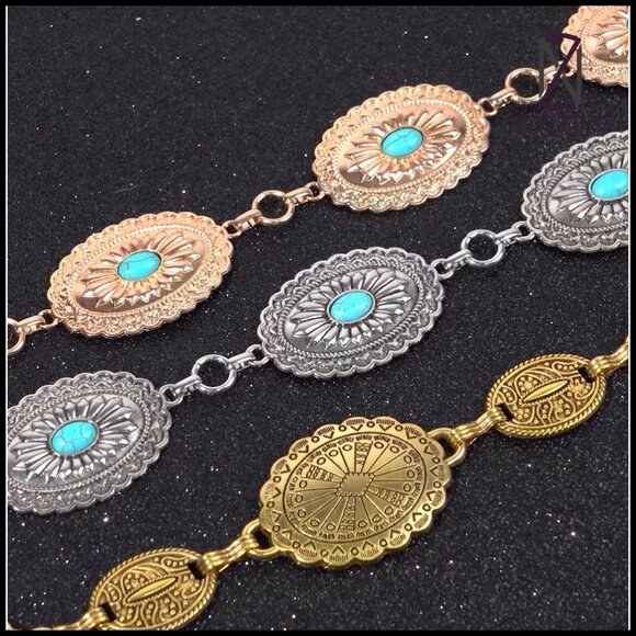 Adjustable Metal Concho Belt Boho Western Chain Waist Belt For Dresses Jeans - Picture 6 of 6